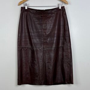 Vintage Gap Leather Skirt Womens 10  Red Brown Straight A Line Y2K Preppy